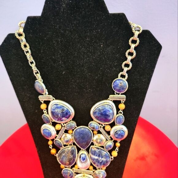 Elegant Blue and Silver Statement Necklace - Picture 4 of 6